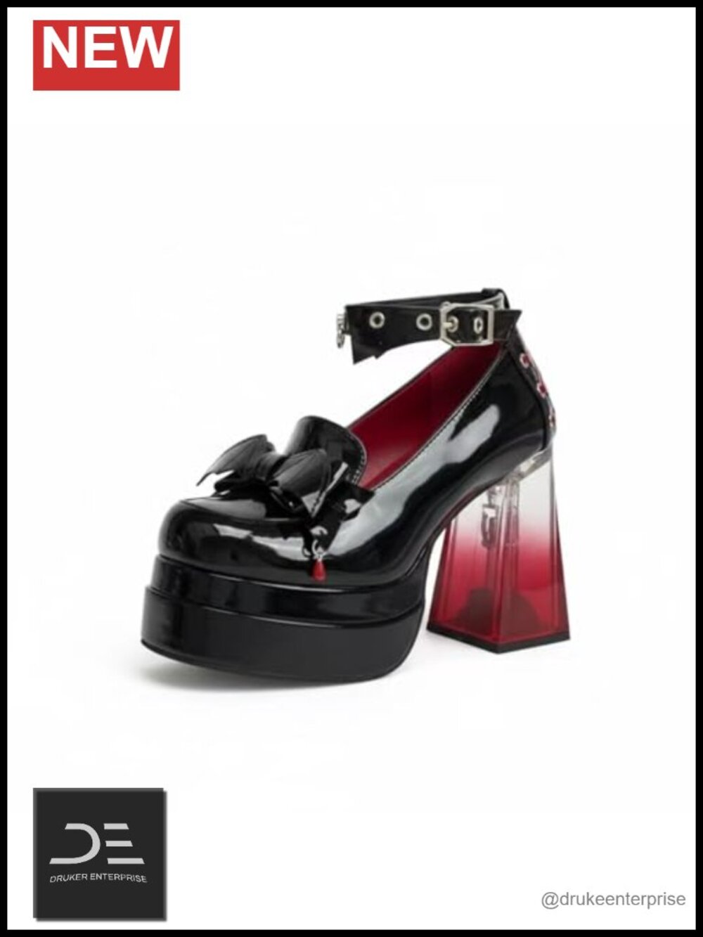 Chunky Platform Mary Jane Pumps, PU Leather Gothic Y2K Heels, Ankle Strap